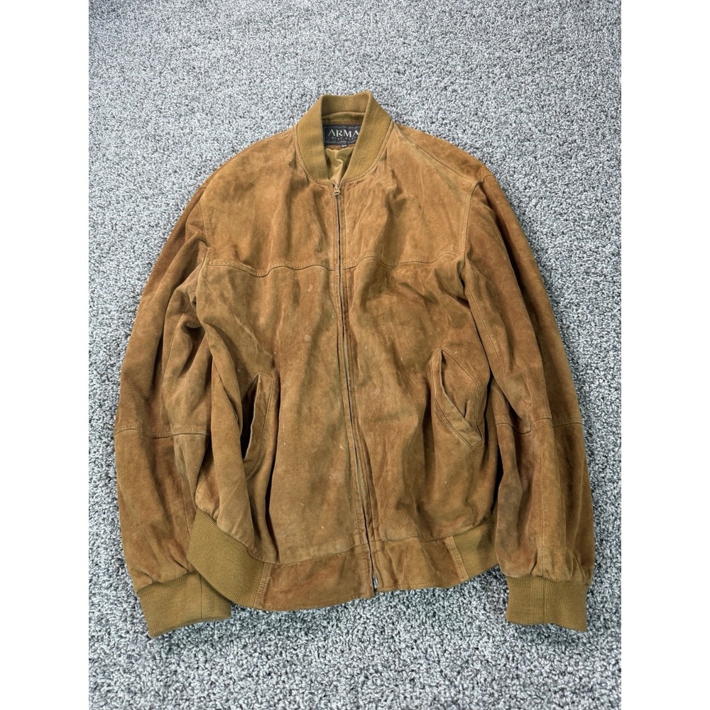 Vintage Arma Suede Leather Bomber Jacket Men's Size 54 Beige